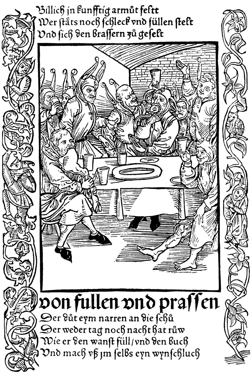 Kuvitus Sebastian Brantin kirjasta Hullujen laiva, 1494. tekijältä Albrecht Dürer
