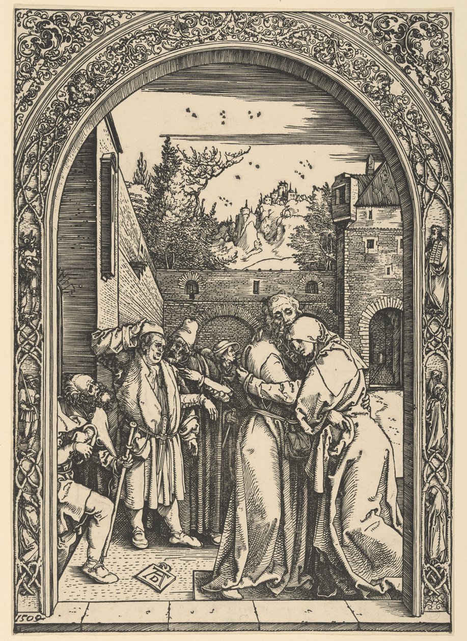 Joakim ja Anna Kultaisella portilla, sarjasta Neitsyt Marian elämä tekijältä Albrecht Dürer
