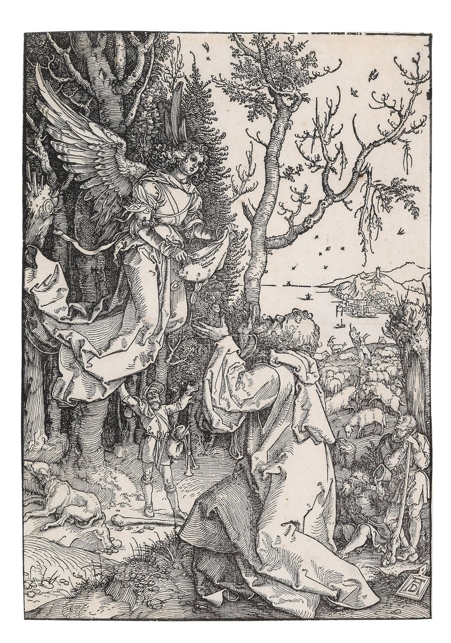 Joakim ja enkeli, teoksesta The Life of the Virgin, c. 1504. tekijältä Albrecht Dürer