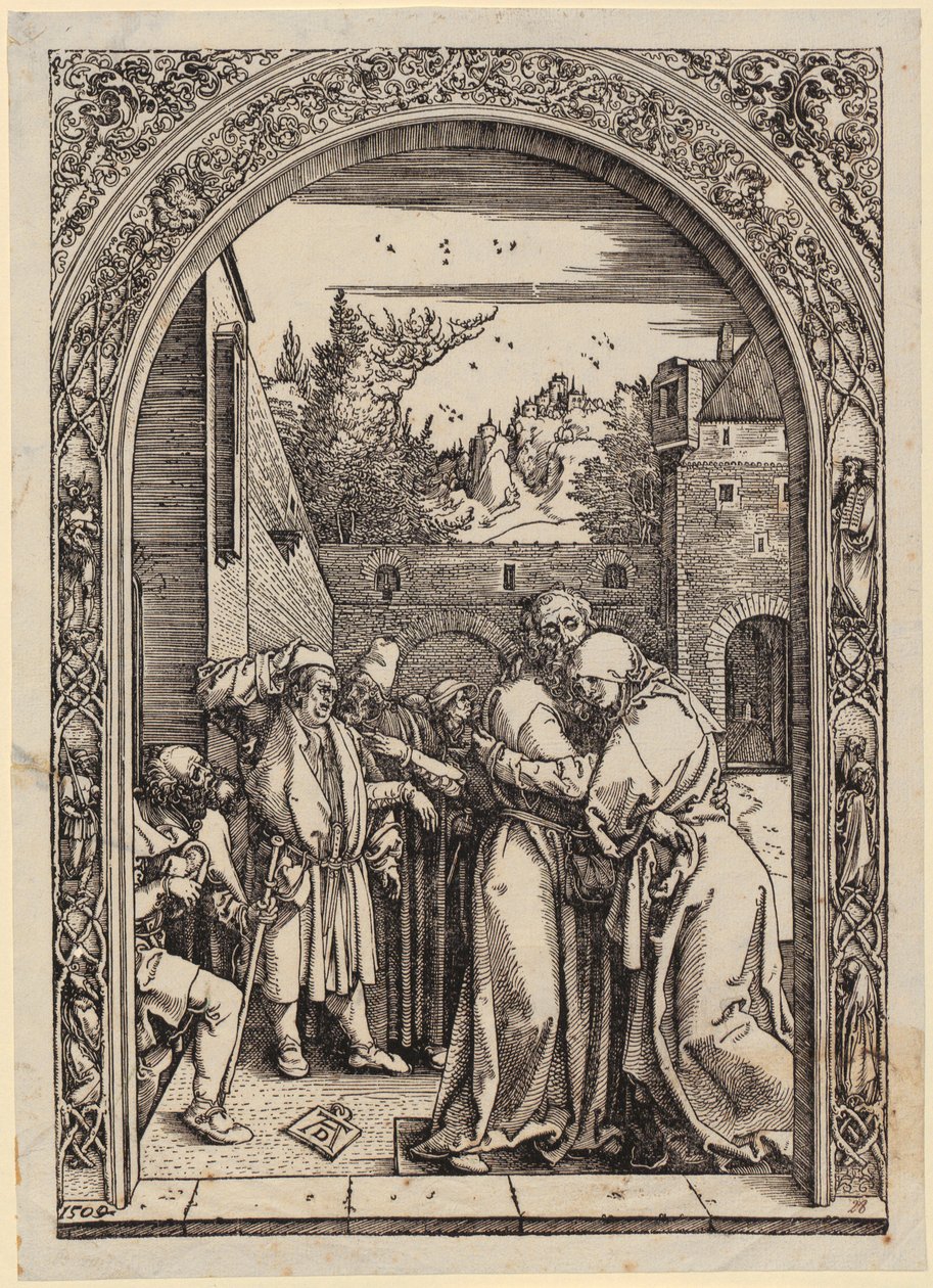 Joachim ja Anna Kultaisen portin alla, sarjan ”Marian elämä” 4. lehti tekijältä Albrecht Dürer