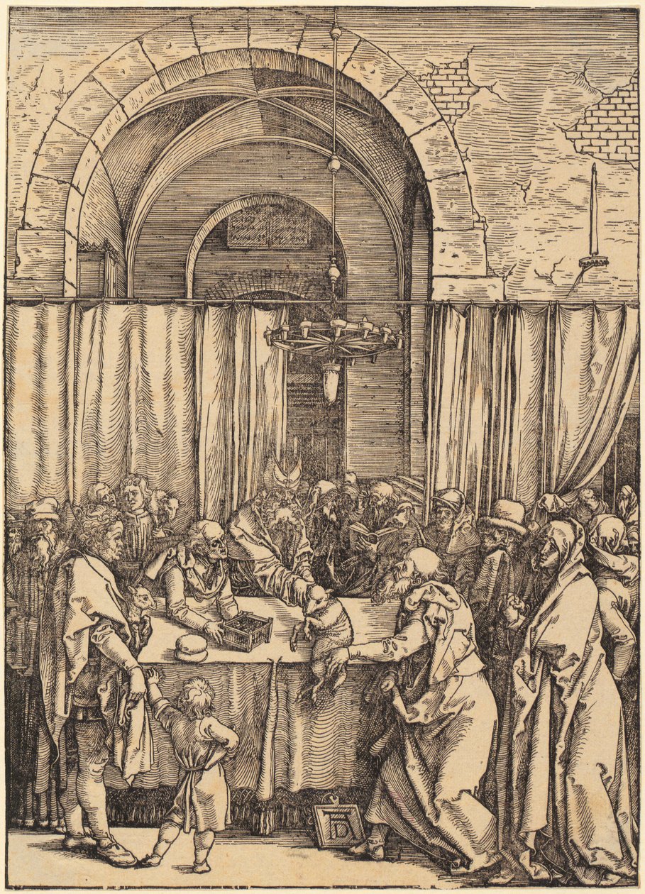 Joakimin uhri hylätään ylipapin toimesta, jakson ”Marian elämä” sivu 2 tekijältä Albrecht Dürer