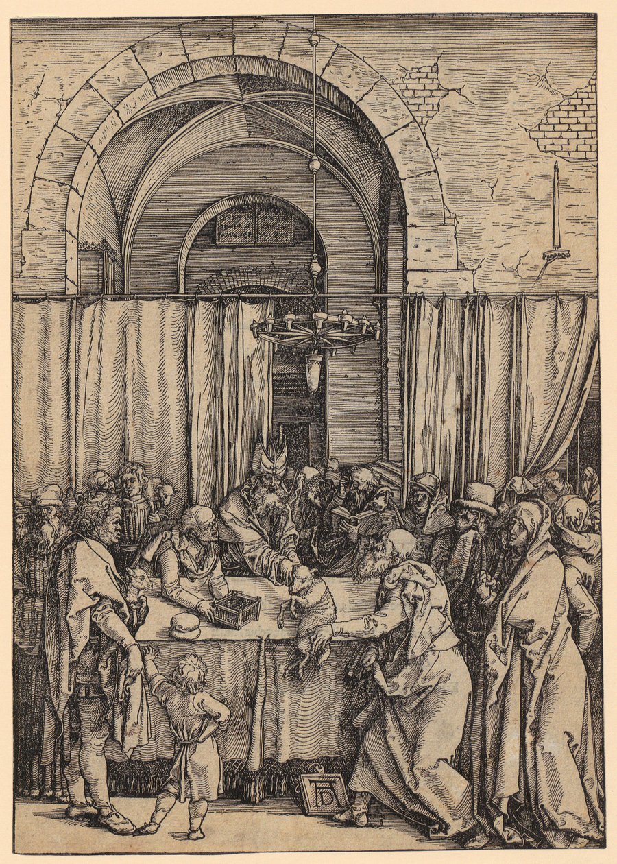 Joakimin uhri hylätään ylipapin toimesta, jakson ”Marian elämä” sivu 2 tekijältä Albrecht Dürer
