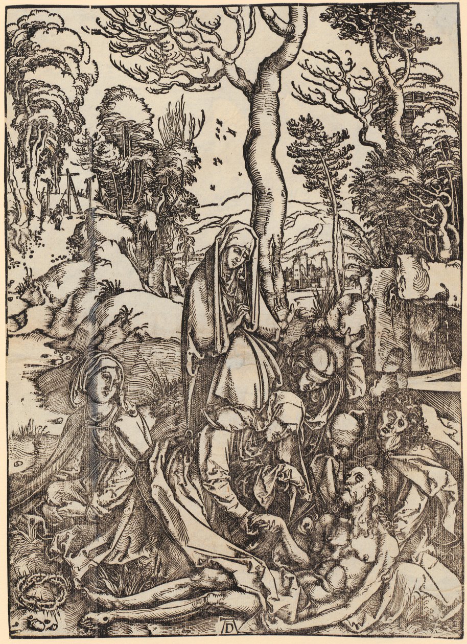 Johannes Isä Jumalan ja vanhinten edessä, II hahmo, lehti 4 sarjasta "Ilmestyskirja" tekijältä Albrecht Dürer