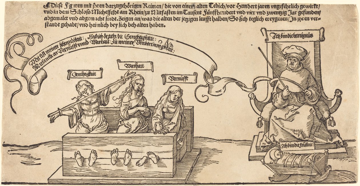 Oikeus, totuus ja järki pörssissä istuvan tuomarin ja nukkuvan hurskauden kanssa tekijältä Albrecht Dürer