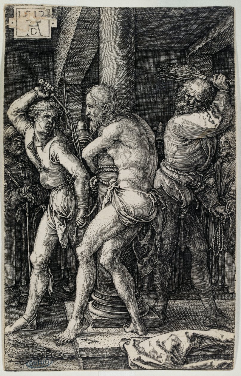 Kuparikaiverruspassio: Ruoskiminen (Bartsch 8) tekijältä Albrecht Dürer