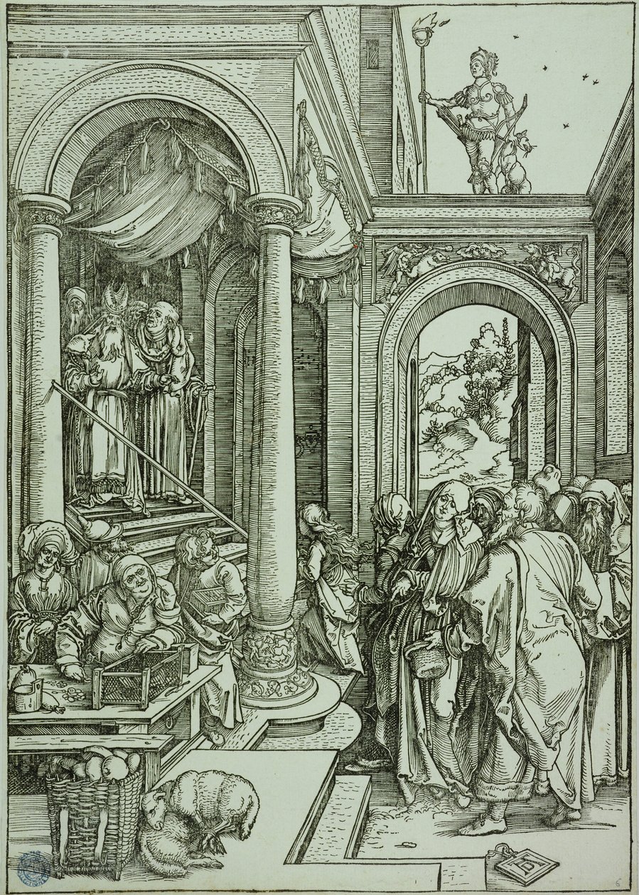 Neitsyen elämä: Neitsyen temppeliin vieminen (Bartsch 81) tekijältä Albrecht Dürer