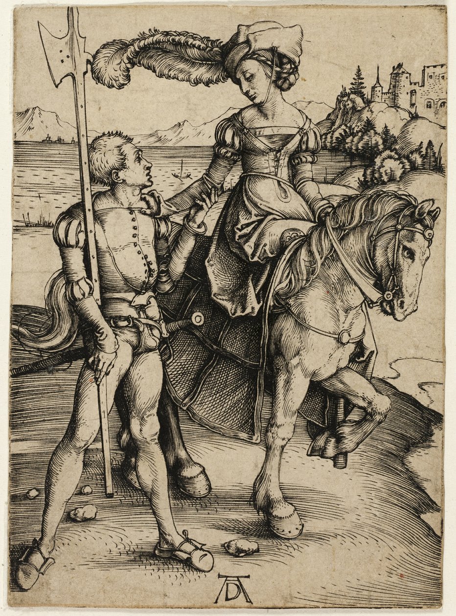 Lady on Horseback ja Landsknecht tekijältä Albrecht Dürer