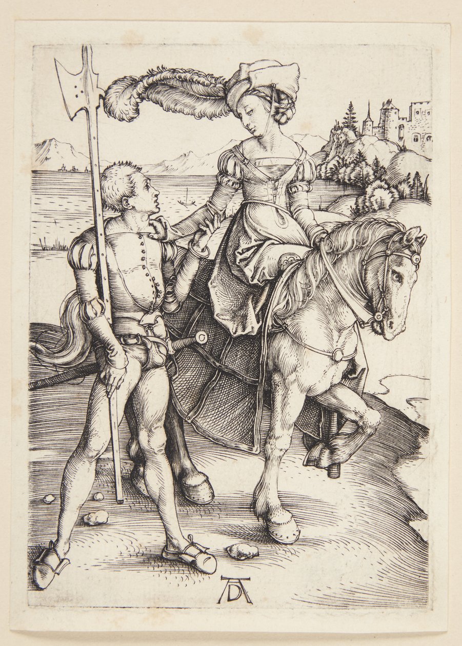 Nainen hevosen selässä ja lansquenet tekijältä Albrecht Dürer