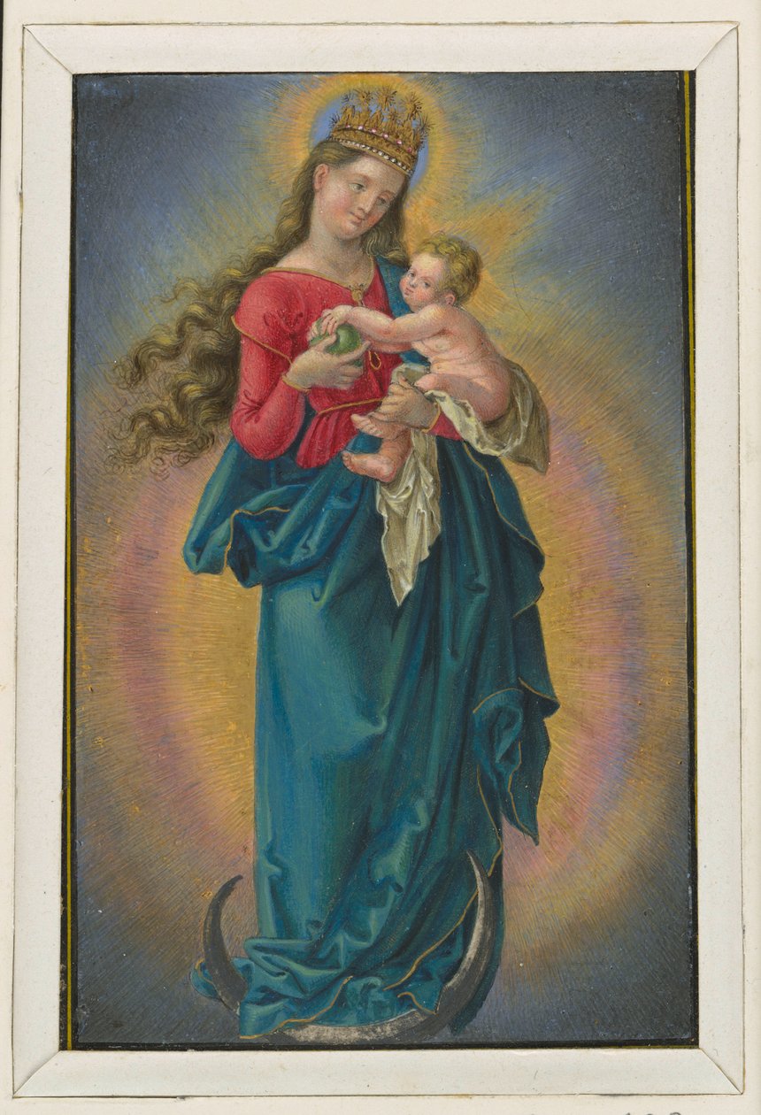 Maria kuunsirpillä, päässään tähtikruunu tekijältä Albrecht Dürer
