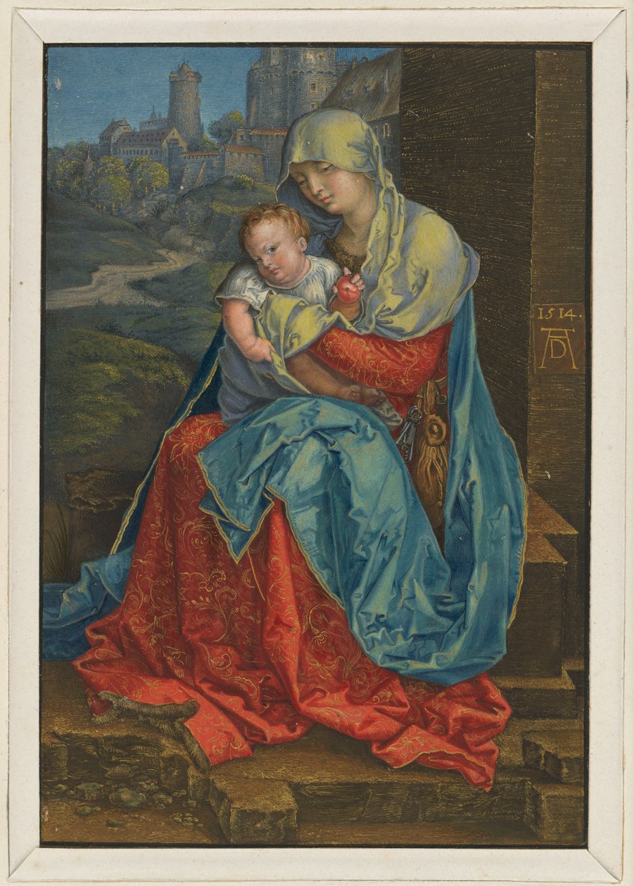 Maria ja lapsi istumassa muurin edessä tekijältä Albrecht Dürer