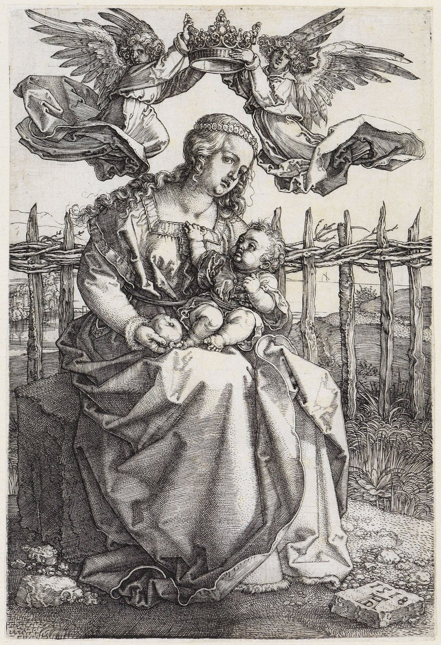 Maria ja lapsi kahden enkelin kruunaamina tekijältä Albrecht Dürer