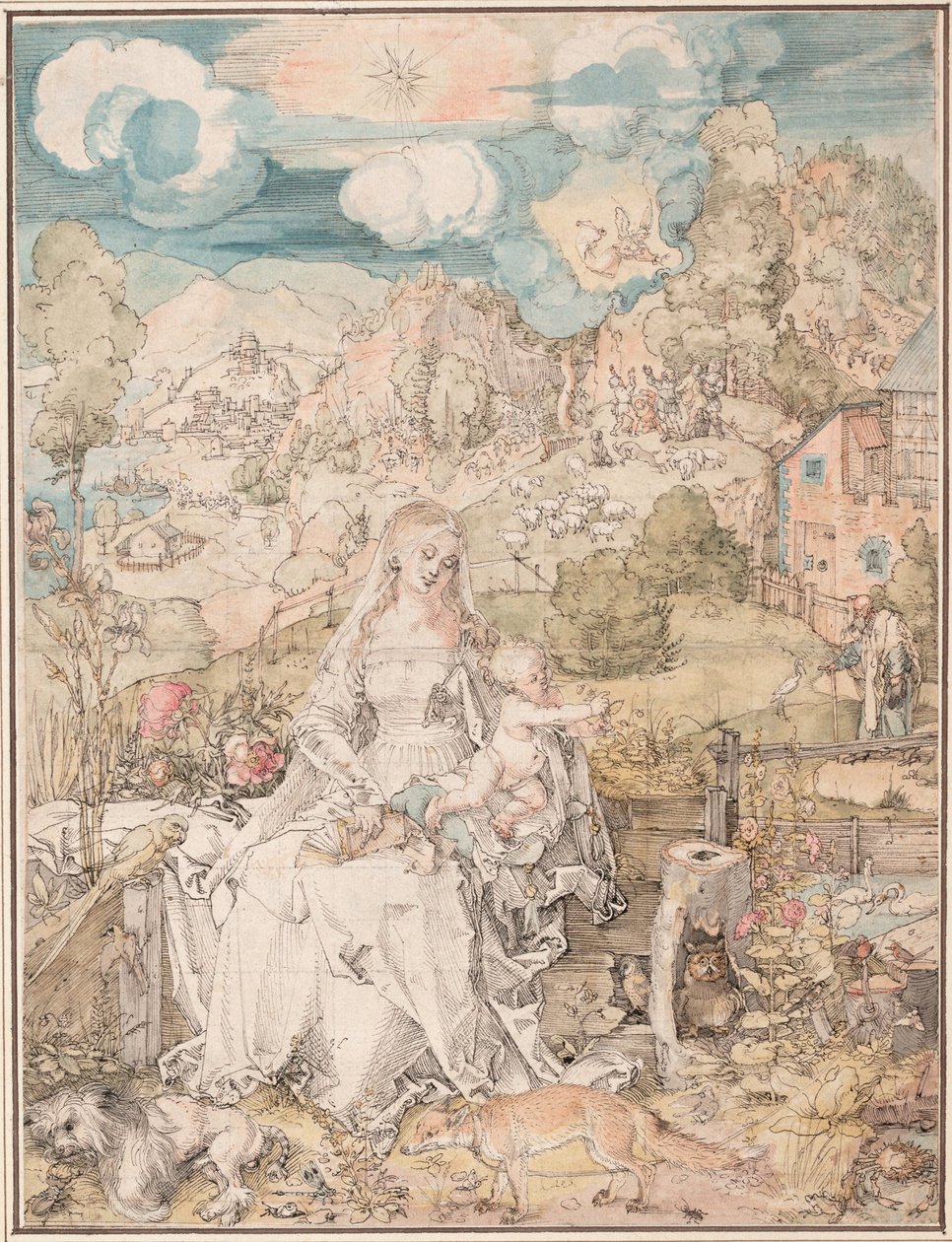 Maria monien eläinten joukossa, noin 1503 tekijältä Albrecht Dürer