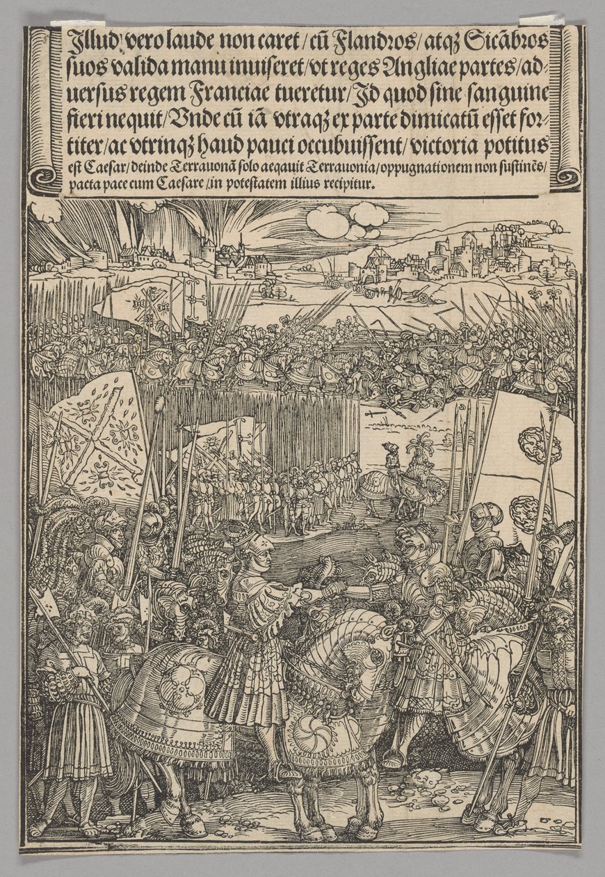 Maximilian ja Henrik VIII Englannista, levy 22 historiallisista kohtauksista keisari Maximilian I:n elämästä Riemukaaresta tekijältä Albrecht Dürer