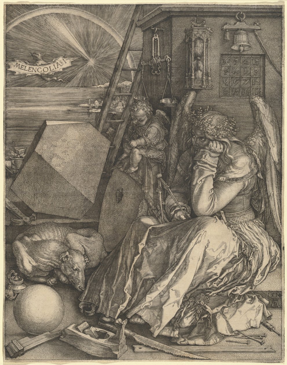 Melancolia I, 1514. tekijältä Albrecht Dürer