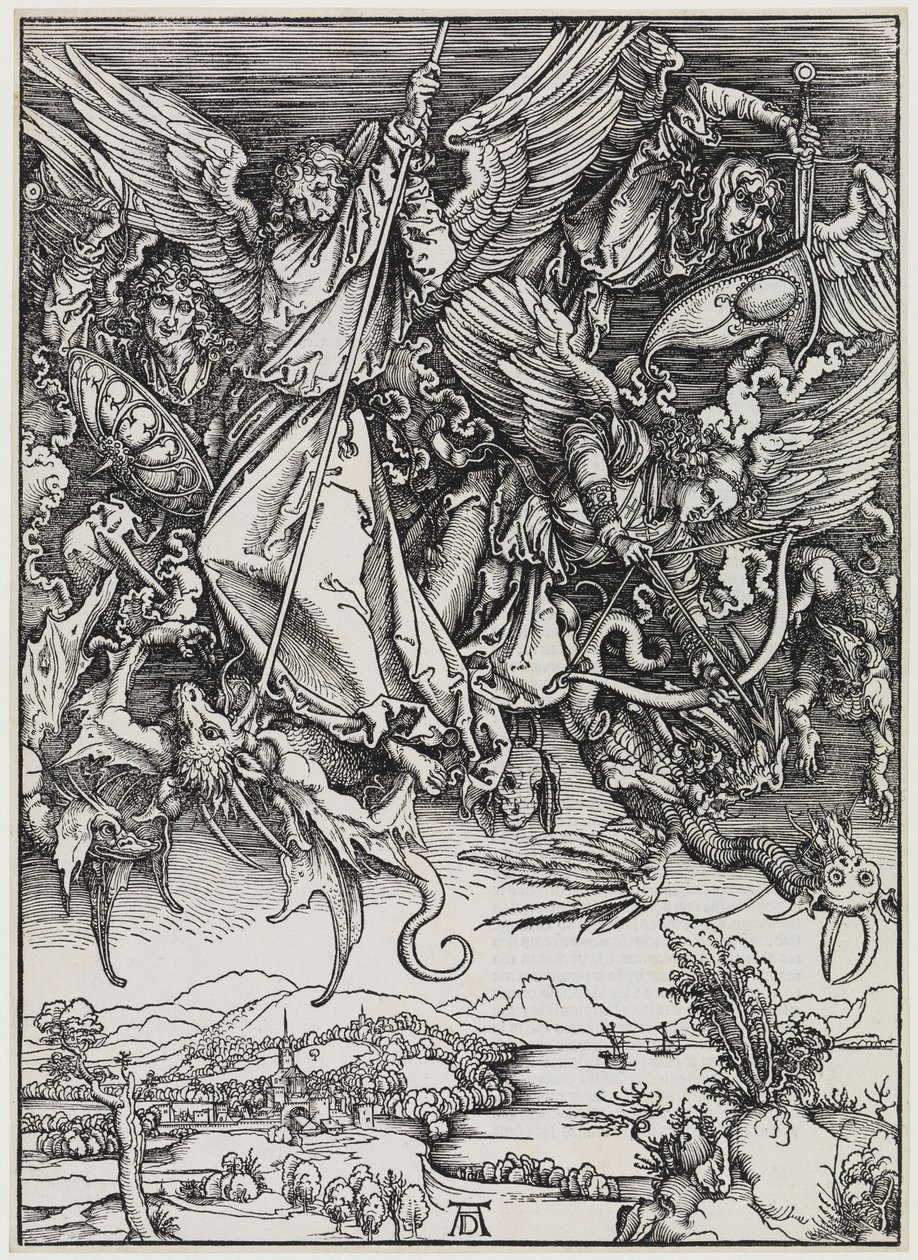Mikaelin taistelu lohikäärmettä vastaan tekijältä Albrecht Dürer