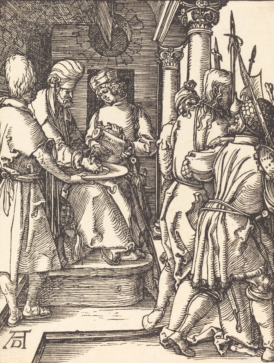 Pilatus pesee kätensä, luultavasti n. 15091510. tekijältä Albrecht Dürer