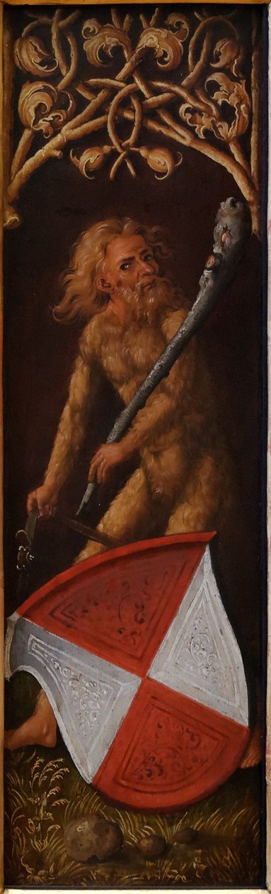 Porträt von Oswolt Krel: "Sylvan Men" mit Wappenschildern von Agathe von Esendorf tekijältä Albrecht Dürer