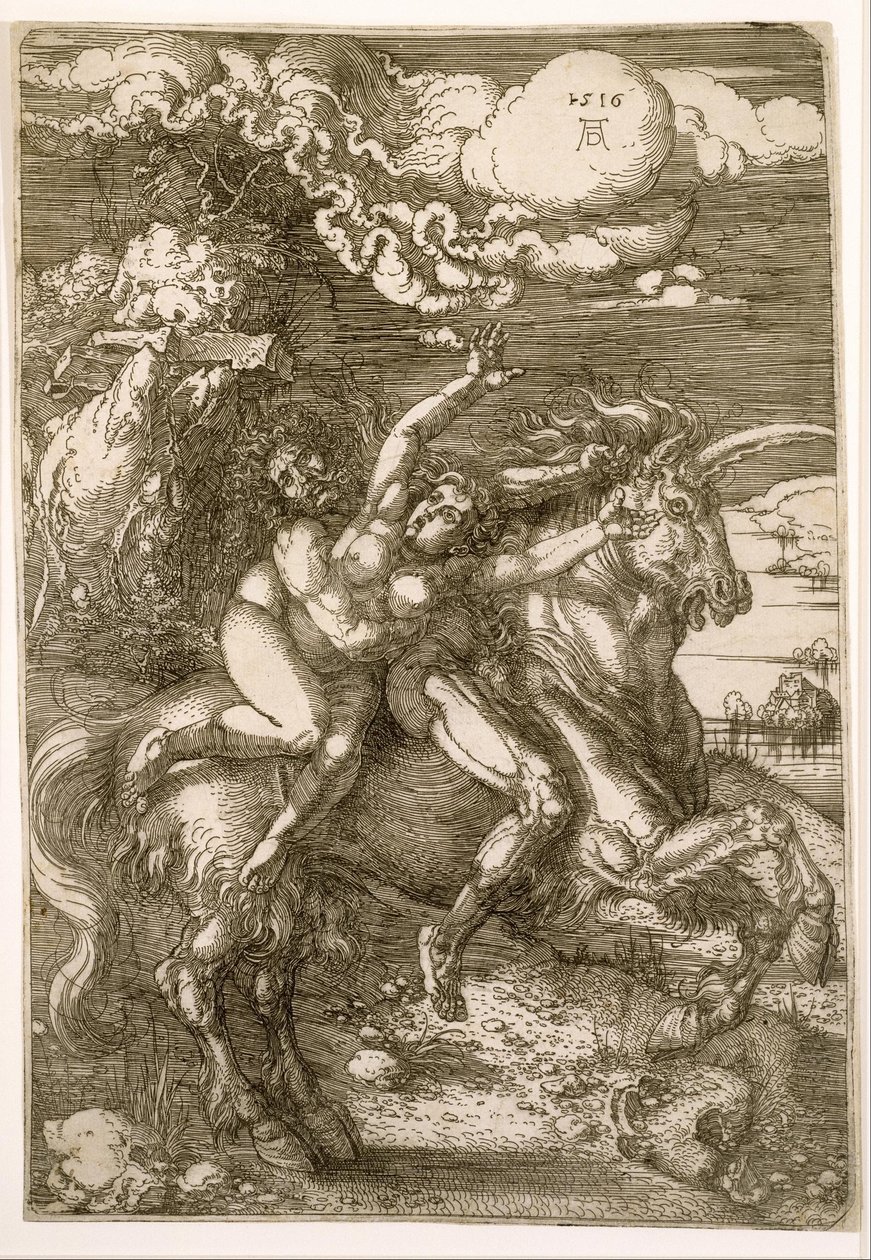 Prosperpinan raiskaus (Sieppaus yksisarvisella) tekijältä Albrecht Dürer