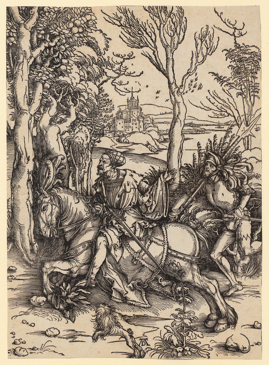 Ratsastaja ja palkkasotilas tekijältä Albrecht Dürer