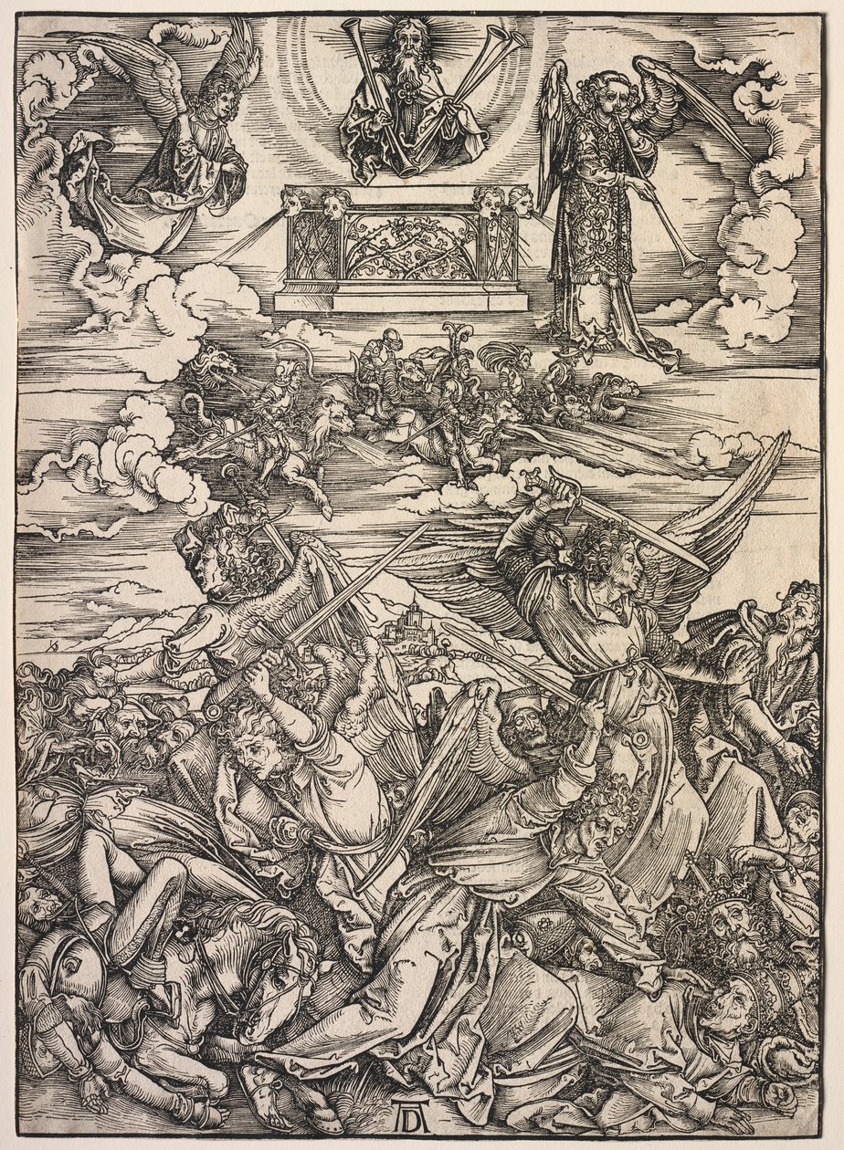 Pyhän Johanneksen ilmestys: Neljä tuhoavaa enkeliä, 1511. tekijältä Albrecht Dürer
