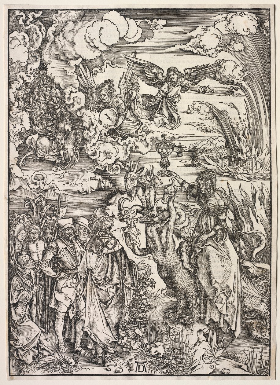 Pyhän Johanneksen ilmestys: Babylonin nainen, 1511. tekijältä Albrecht Dürer