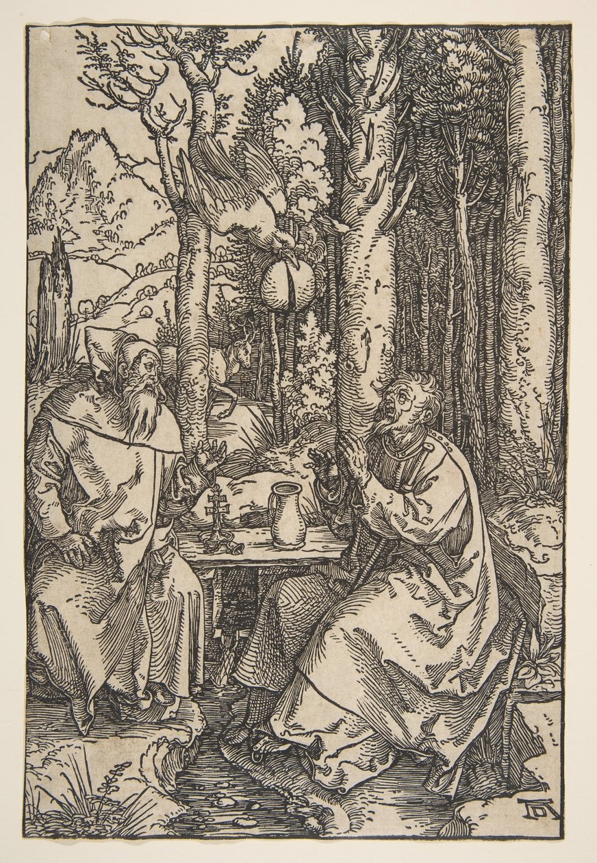 Saint Anthony ja Saint Paul autiomaassa, n. 1503. tekijältä Albrecht Dürer