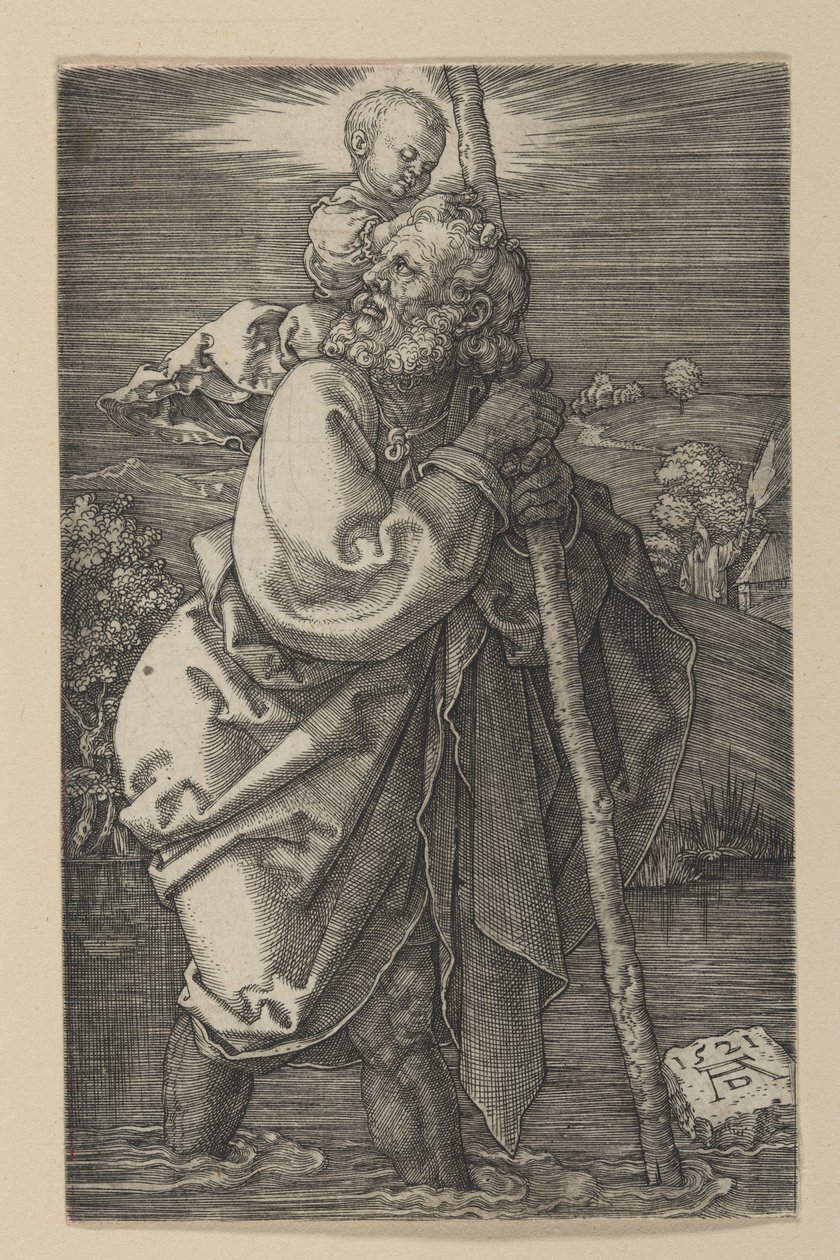 Vasemmalle kääntynyt pyhä Kristoforos tekijältä Albrecht Dürer