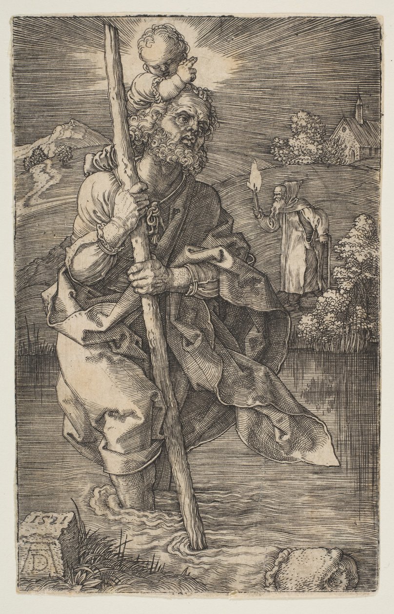 Oikealle kääntynyt pyhä Kristoforos tekijältä Albrecht Dürer