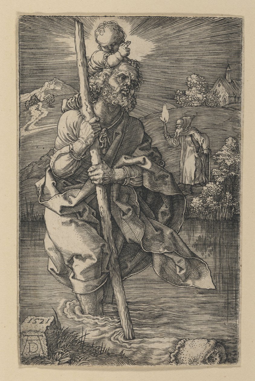 Oikealle kääntynyt pyhä Kristoforos tekijältä Albrecht Dürer