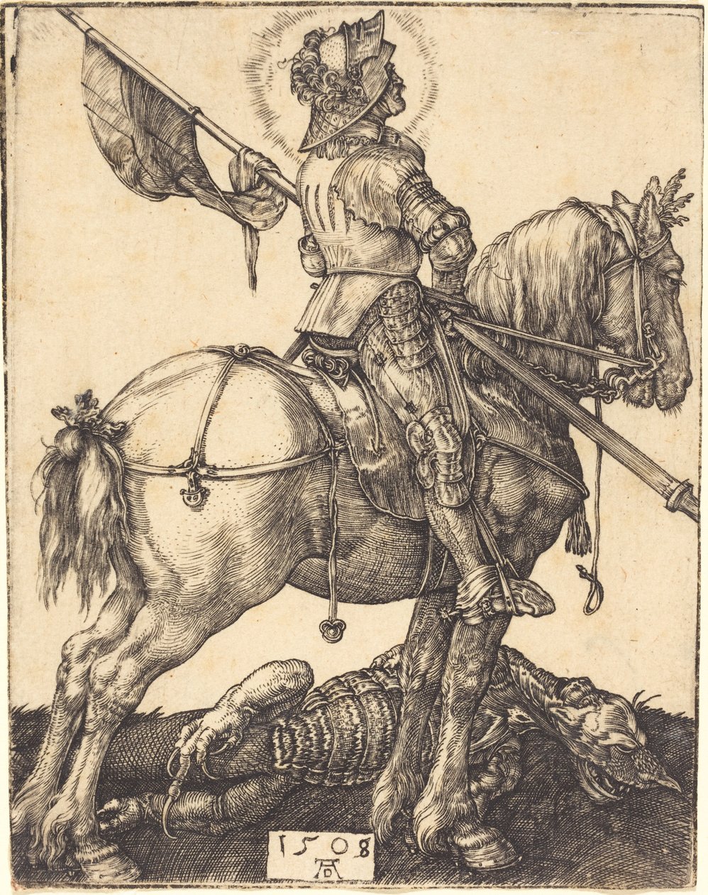 Pyhä Yrjö hevosen selässä tekijältä Albrecht Dürer