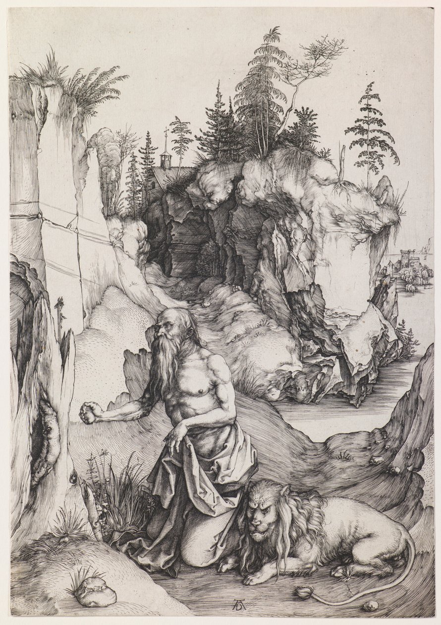 Katuva pyhä Hieronymus erämaassa tekijältä Albrecht Dürer