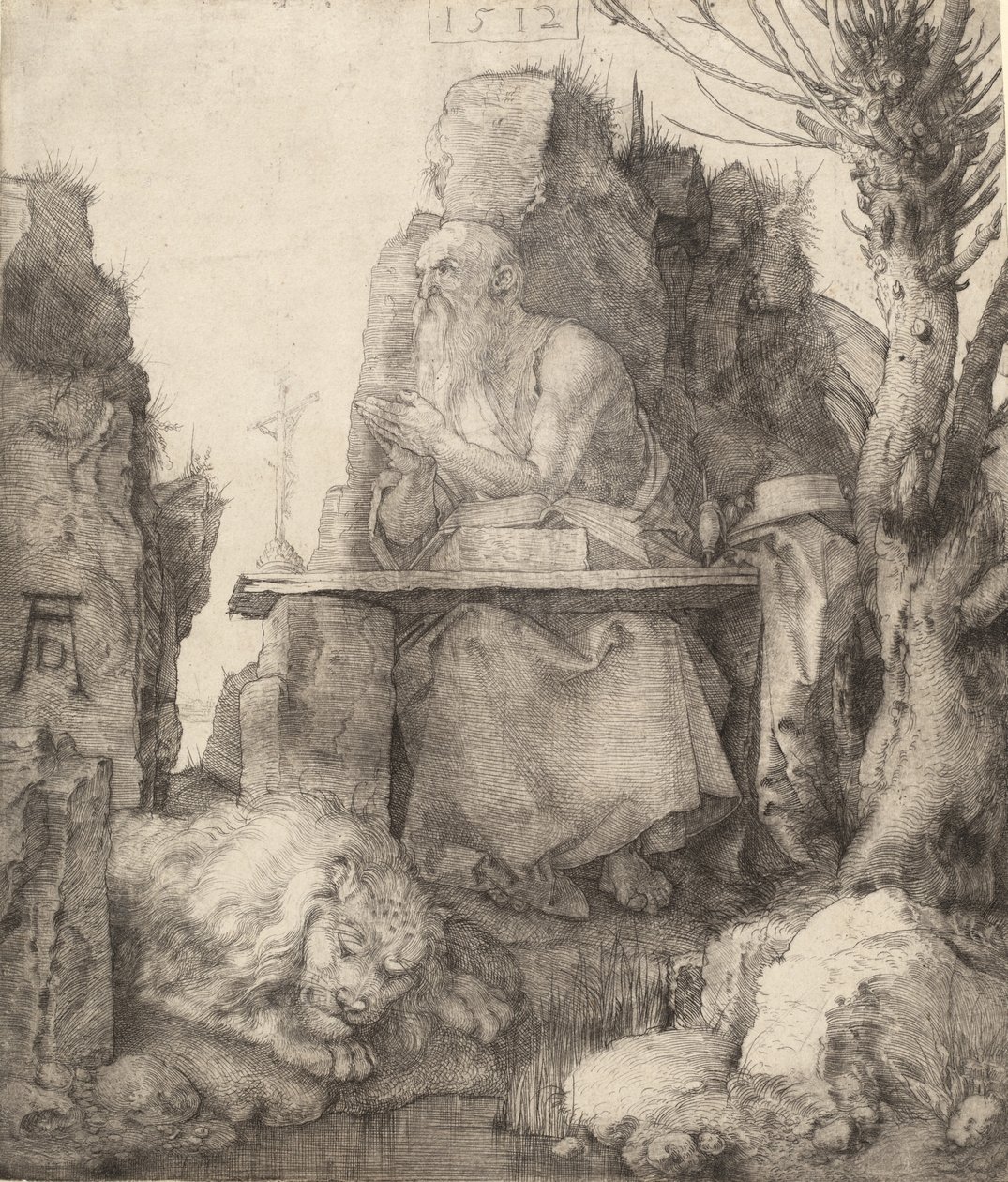 Pyhä Hieronymus Pollard Willow -pajun luona, 1512. tekijältä Albrecht Dürer
