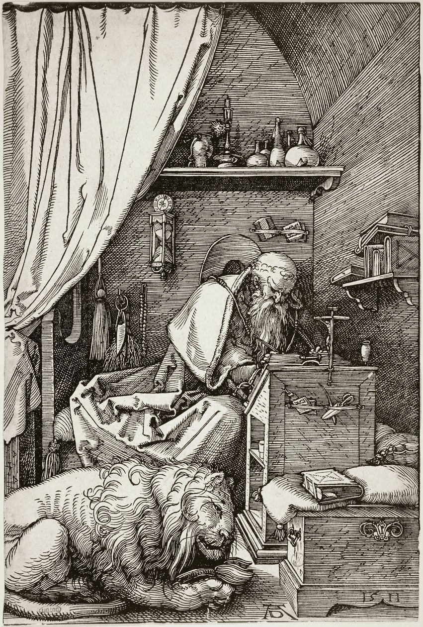 Pyhä Hieronymus kammiossaan (Bartsch 114) tekijältä Albrecht Dürer
