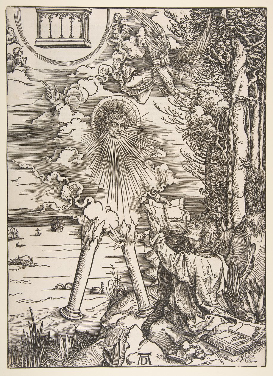 Pyhä Johannes nielee kirjan, sarjasta "Apokalypsi" tekijältä Albrecht Dürer