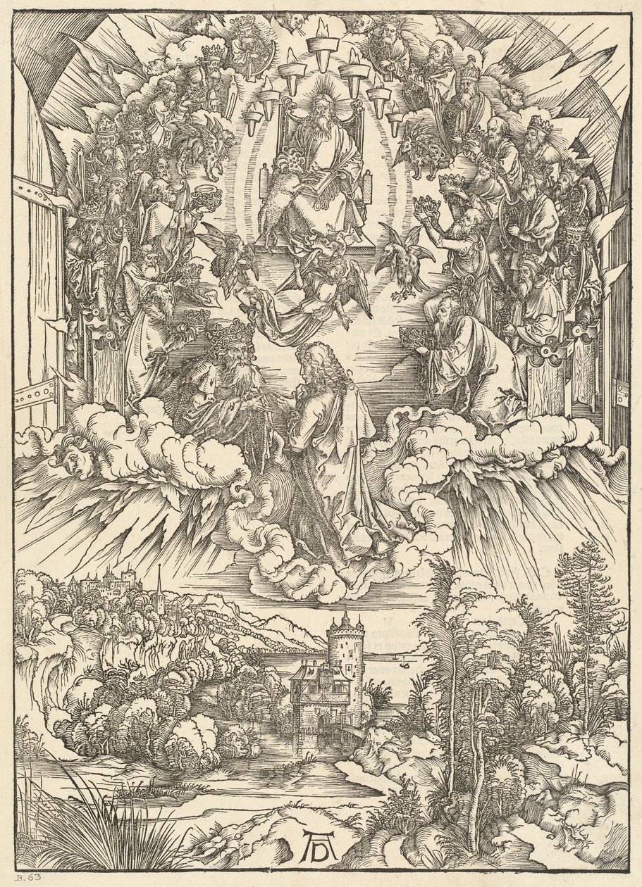 Pyhä Johannes Jumalan ja vanhinten edessä tekijältä Albrecht Dürer