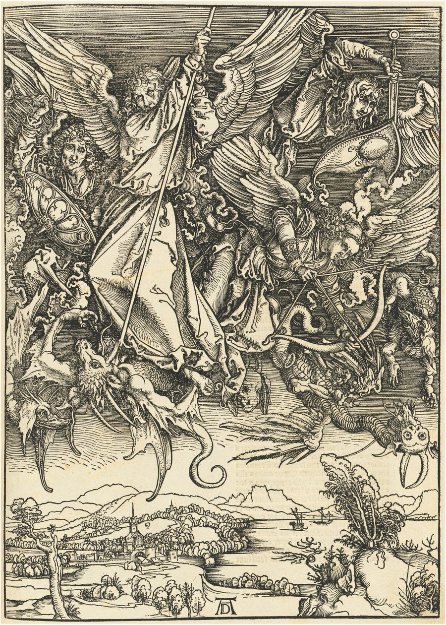 Pyhä Mikael taistelee lohikäärmettä vastaan tekijältä Albrecht Dürer