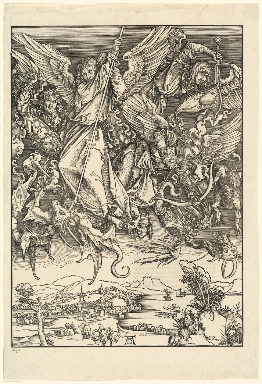 Pyhä Mikael taistelee lohikäärmettä vastaan tekijältä Albrecht Dürer