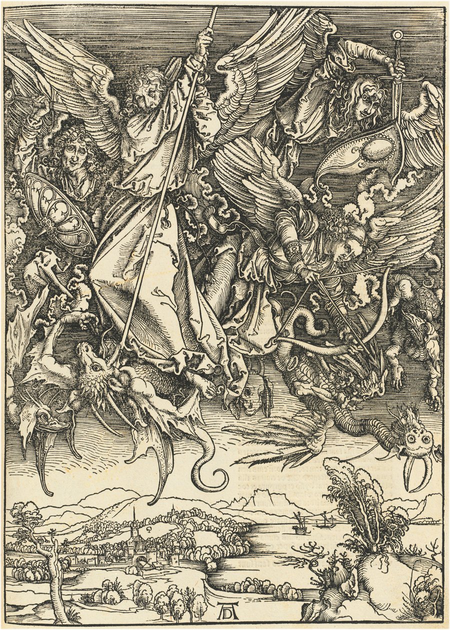 Pyhä Mikael taistelee lohikäärmettä vastaan tekijältä Albrecht Dürer