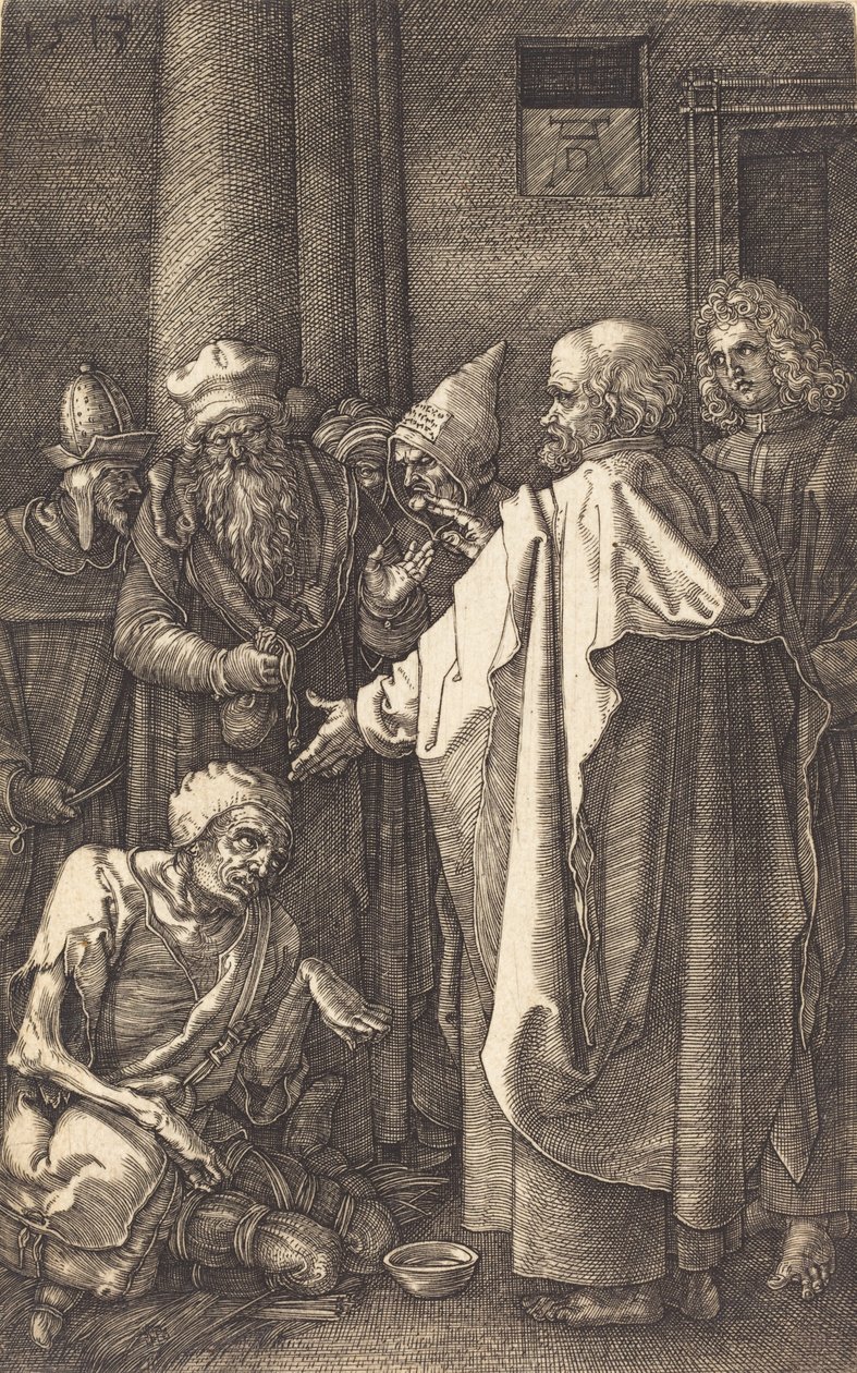 Pyhä Pietari ja Pyhä Johannes parantavat rampaa temppelin portilla, 1513. tekijältä Albrecht Dürer