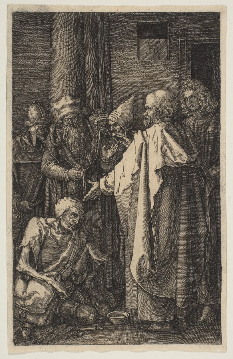 Pyhä Pietari ja Pyhä Johannes temppelin portilla, Passiosta, 1513. tekijältä Albrecht Dürer