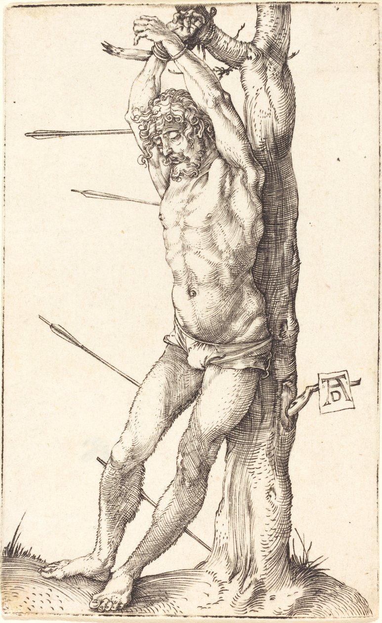 Pyhä Sebastian sidottu puuhun tekijältä Albrecht Dürer