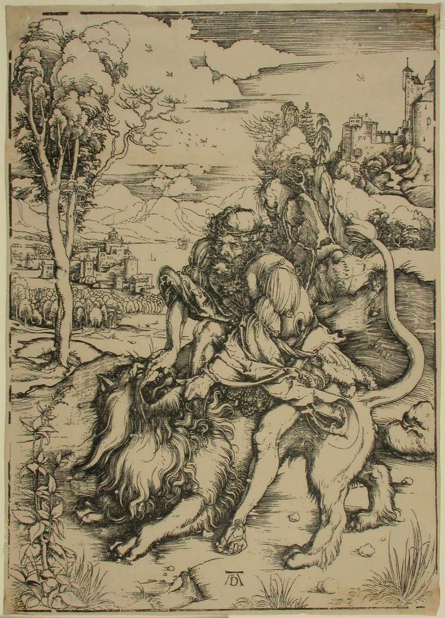 Samson taistelee leijonan kanssa tekijältä Albrecht Dürer