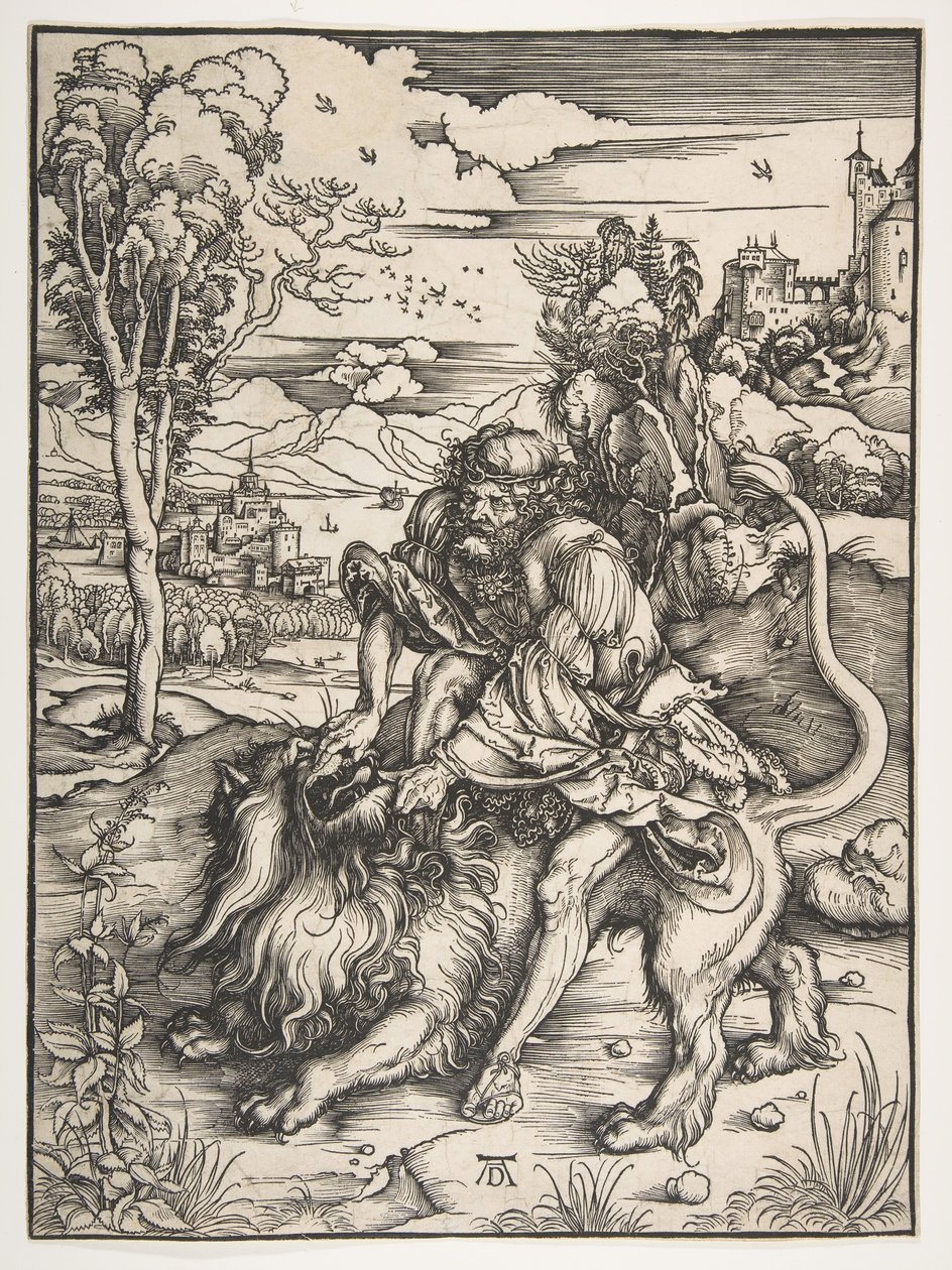 Simson Rending the Lion, n. 1497-98. tekijältä Albrecht Dürer