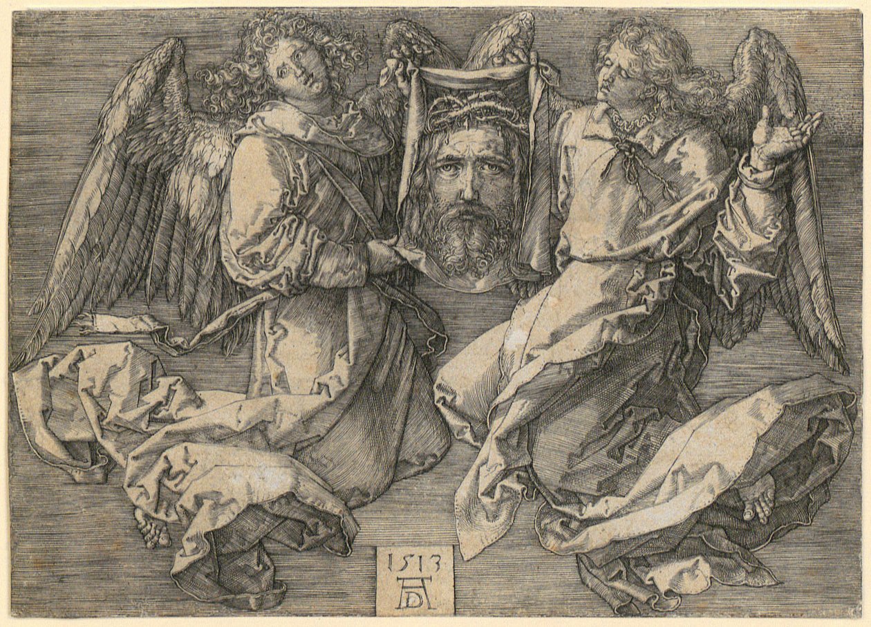 Kahden enkelin pitelemä hikiliina tekijältä Albrecht Dürer