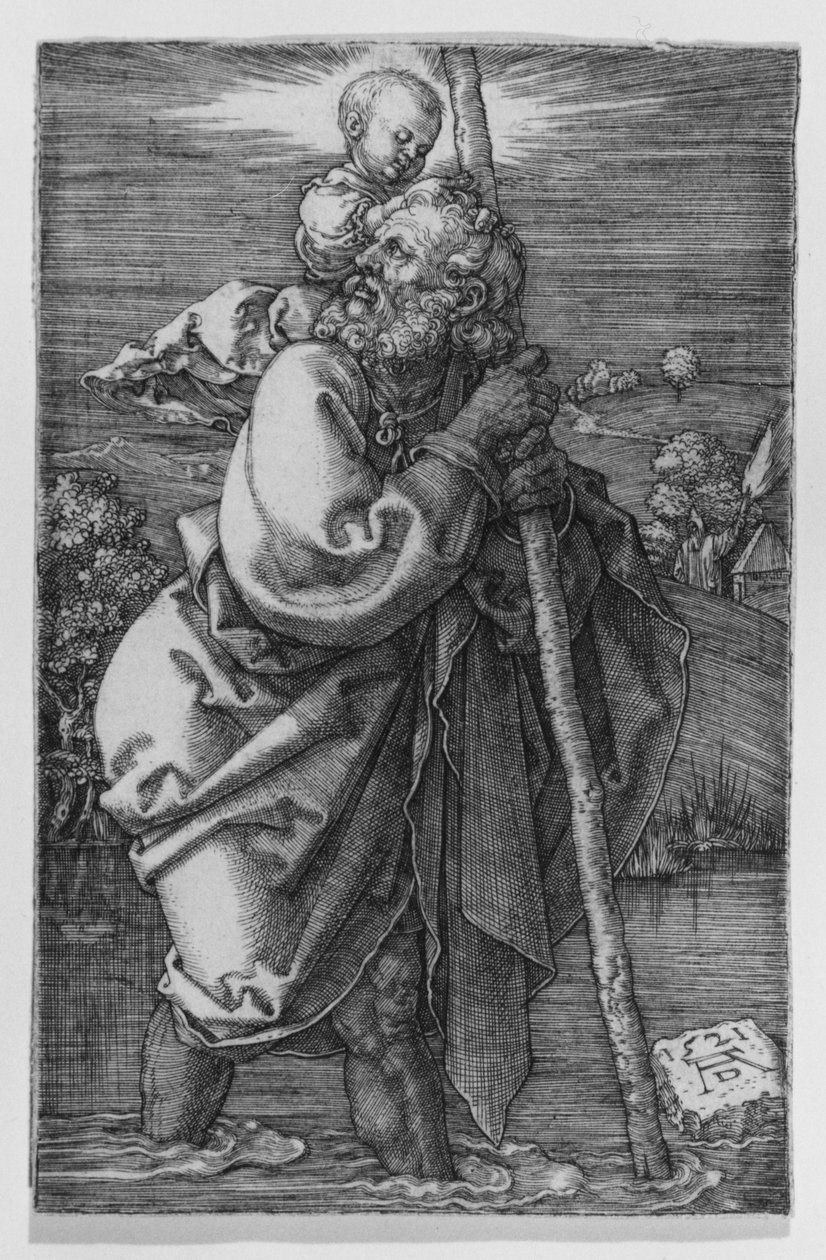 Vasemmalle kääntynyt pyhä Kristoforos tekijältä Albrecht Dürer