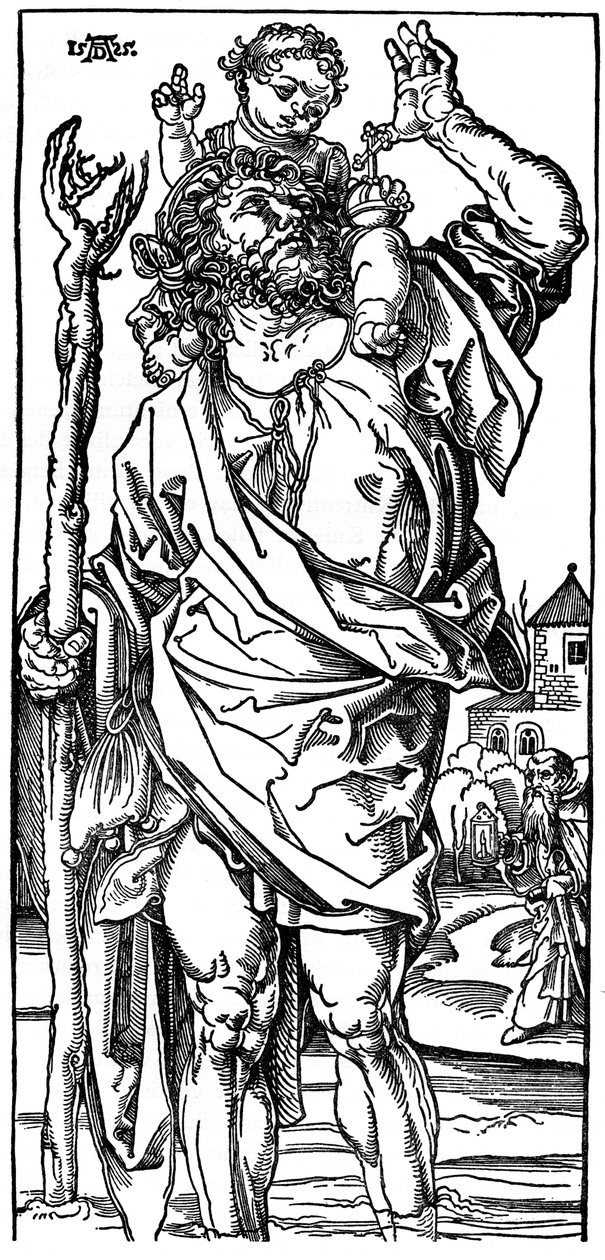 Pyhä Kristofer kantamassa Kristus-lapsia, 1525, 1936 tekijältä Albrecht Dürer
