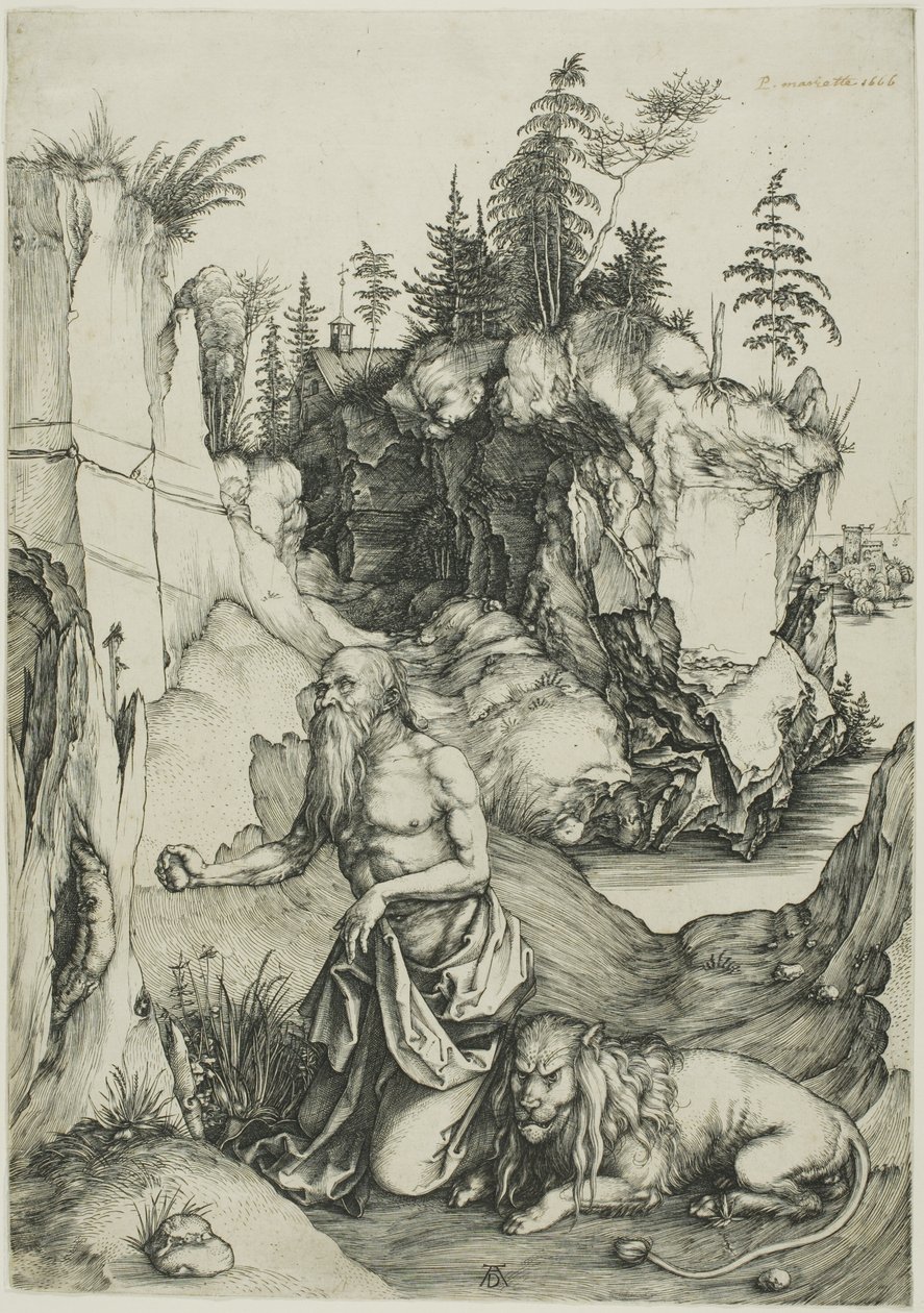 St. Jerome katuva erämaassa tekijältä Albrecht Dürer