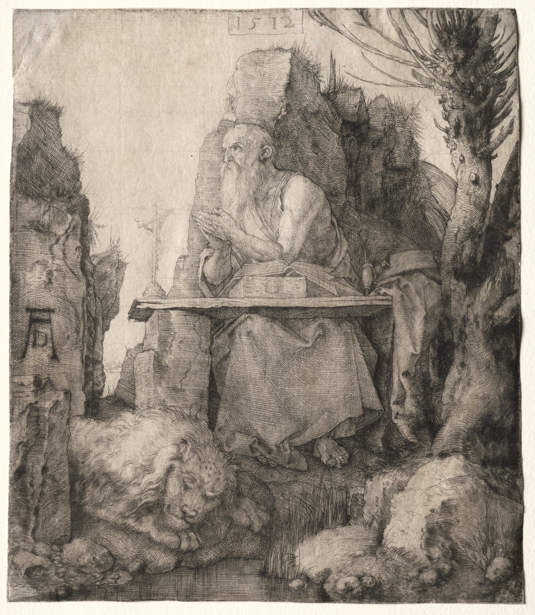 St. Jerome istuu lähellä Pollard Willowa, 1512. tekijältä Albrecht Dürer