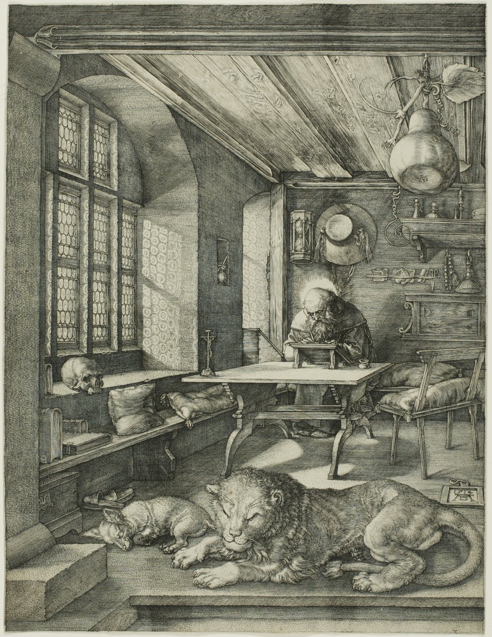 Pyhä Hieronymus opiskelussaan tekijältä Albrecht Dürer