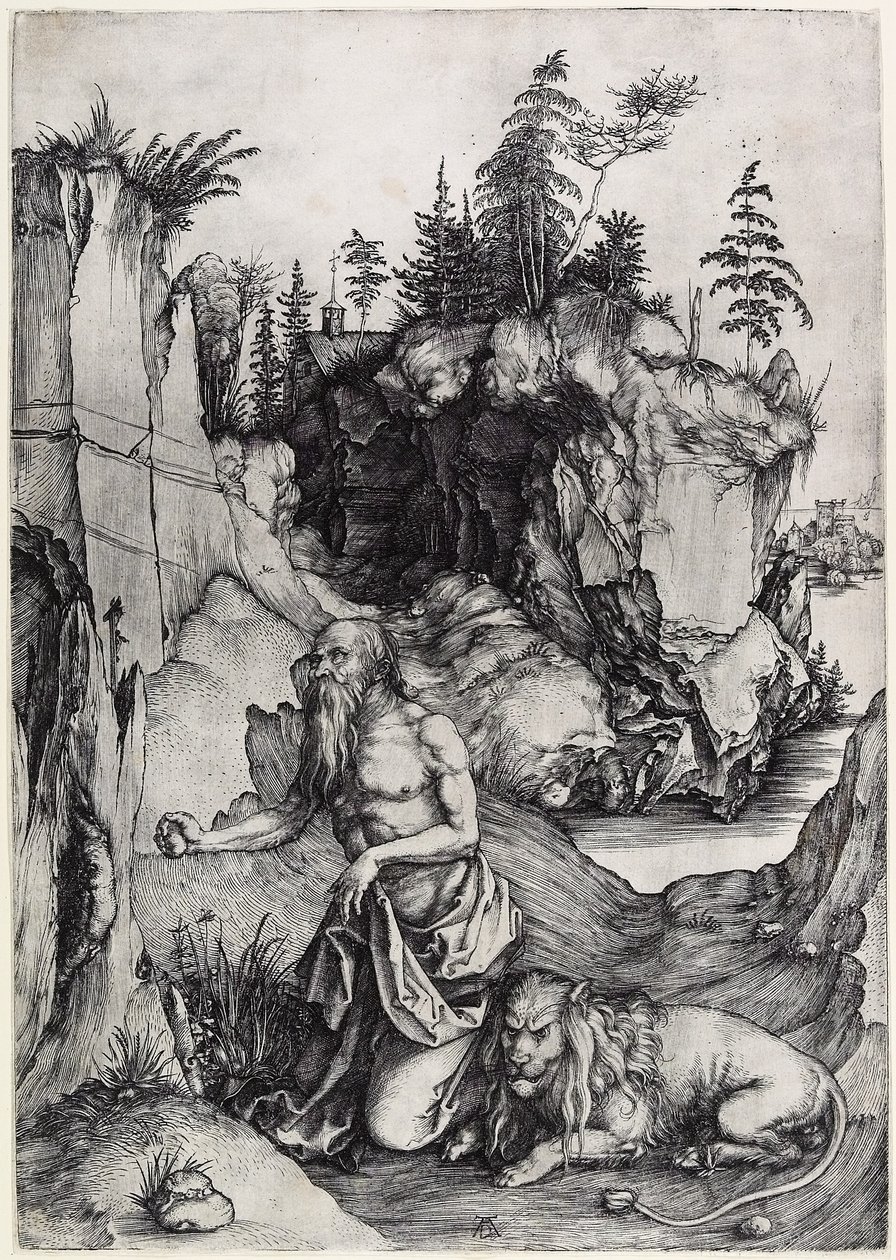 St. Jerome in Penitence, n. 1497 tekijältä Albrecht Dürer